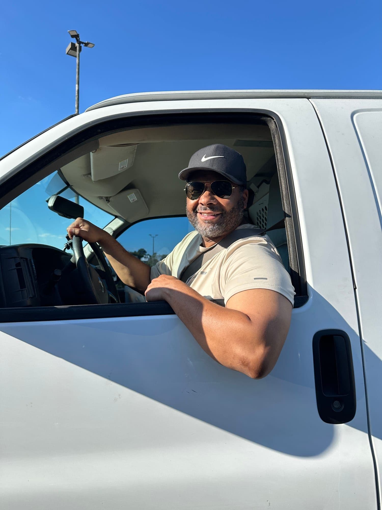 Gavin Brooks behind the wheel on a weekend detailing run